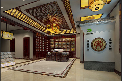 成华古朴典雅的中式茶叶店大堂设计效果图